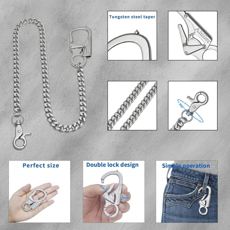 Ahiller Wallet Chain for Men, Lockable Carabiner with Tungsten Steel Taper, Heavy Duty Chain for Key Pocket Belt - Image 5